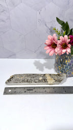 Inner Mongolian Quartz Wand with Rosette Calcite