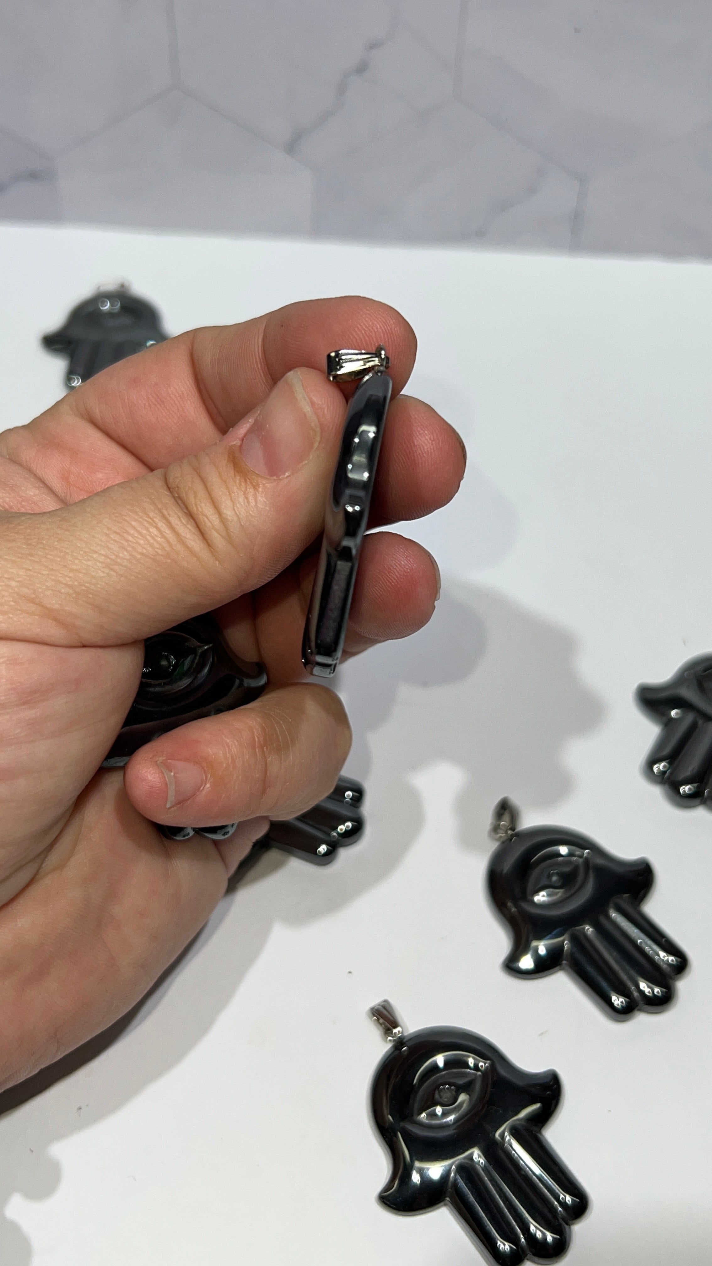 Hematite Hamsa Pendant