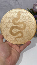 Snake on Flower of Life Wood Crystal Grid Board