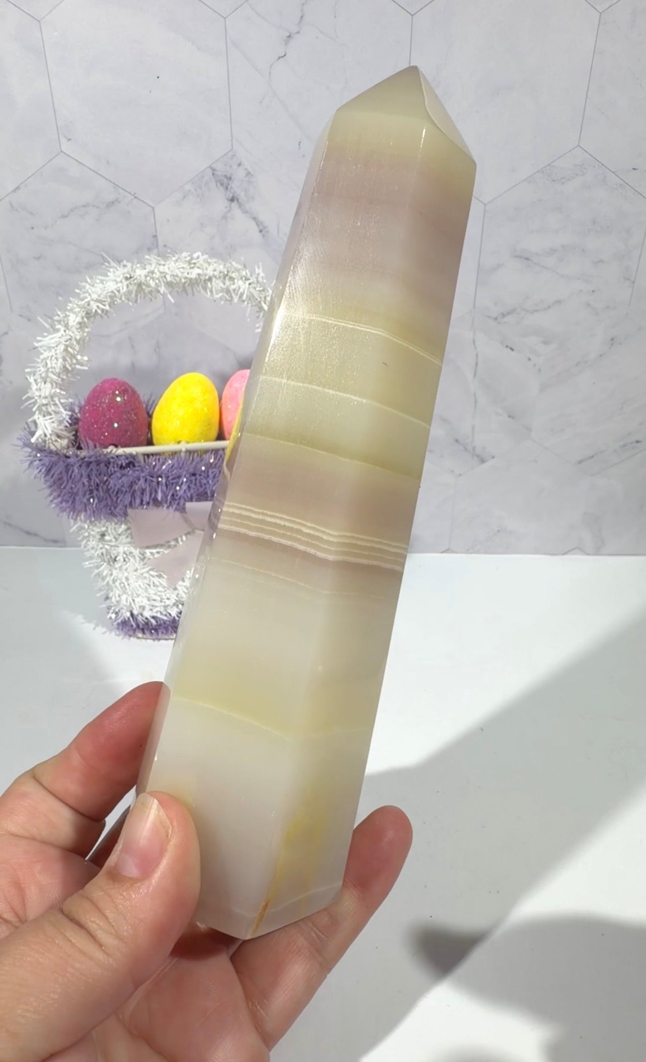 Watermelon Calcite Tower
