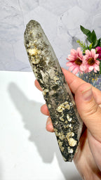 Inner Mongolian Quartz Wand with Rosette Calcite