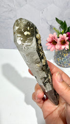 Inner Mongolian Quartz Wand with Rosette Calcite