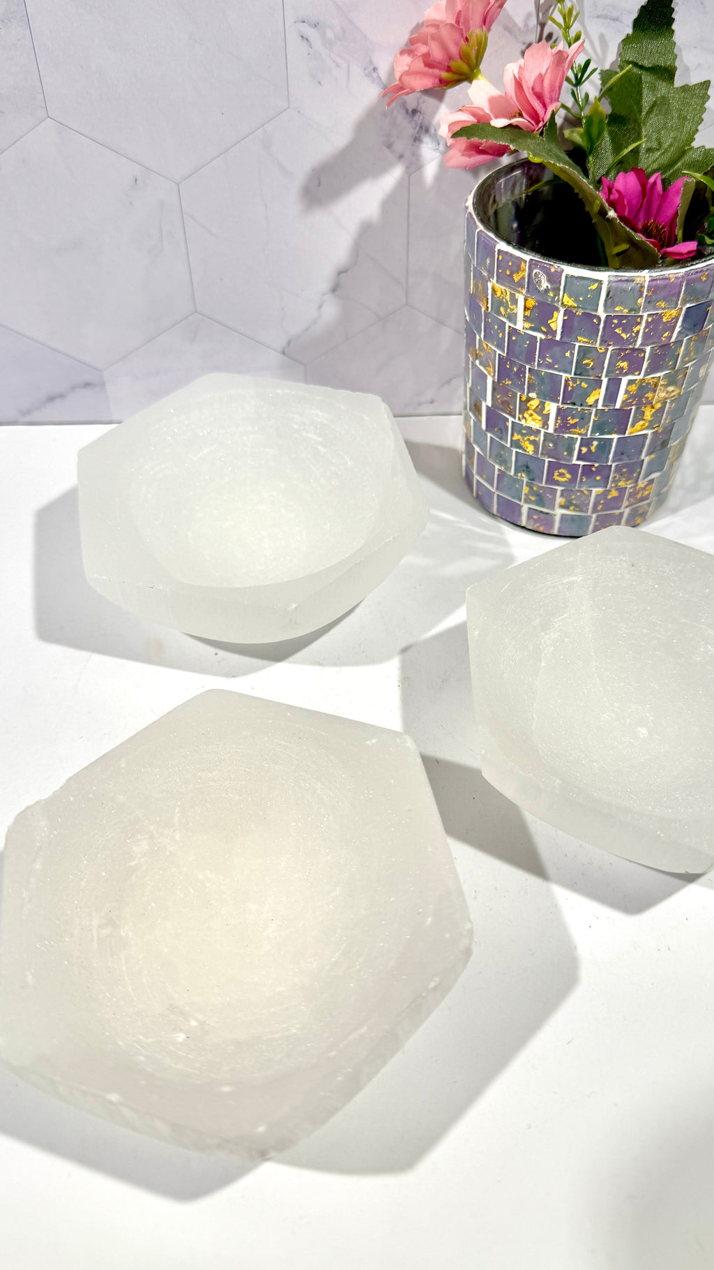 Selenite Hexagon Bowl 3.5 Inches