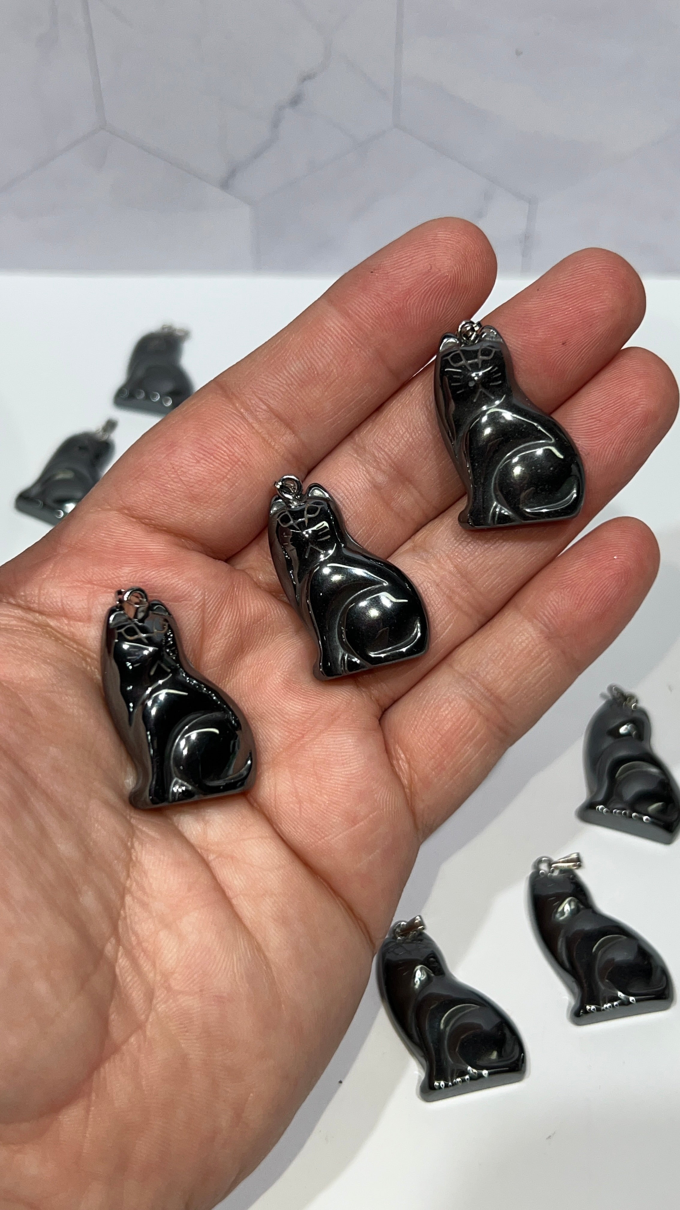 Hematite Cat Pendant