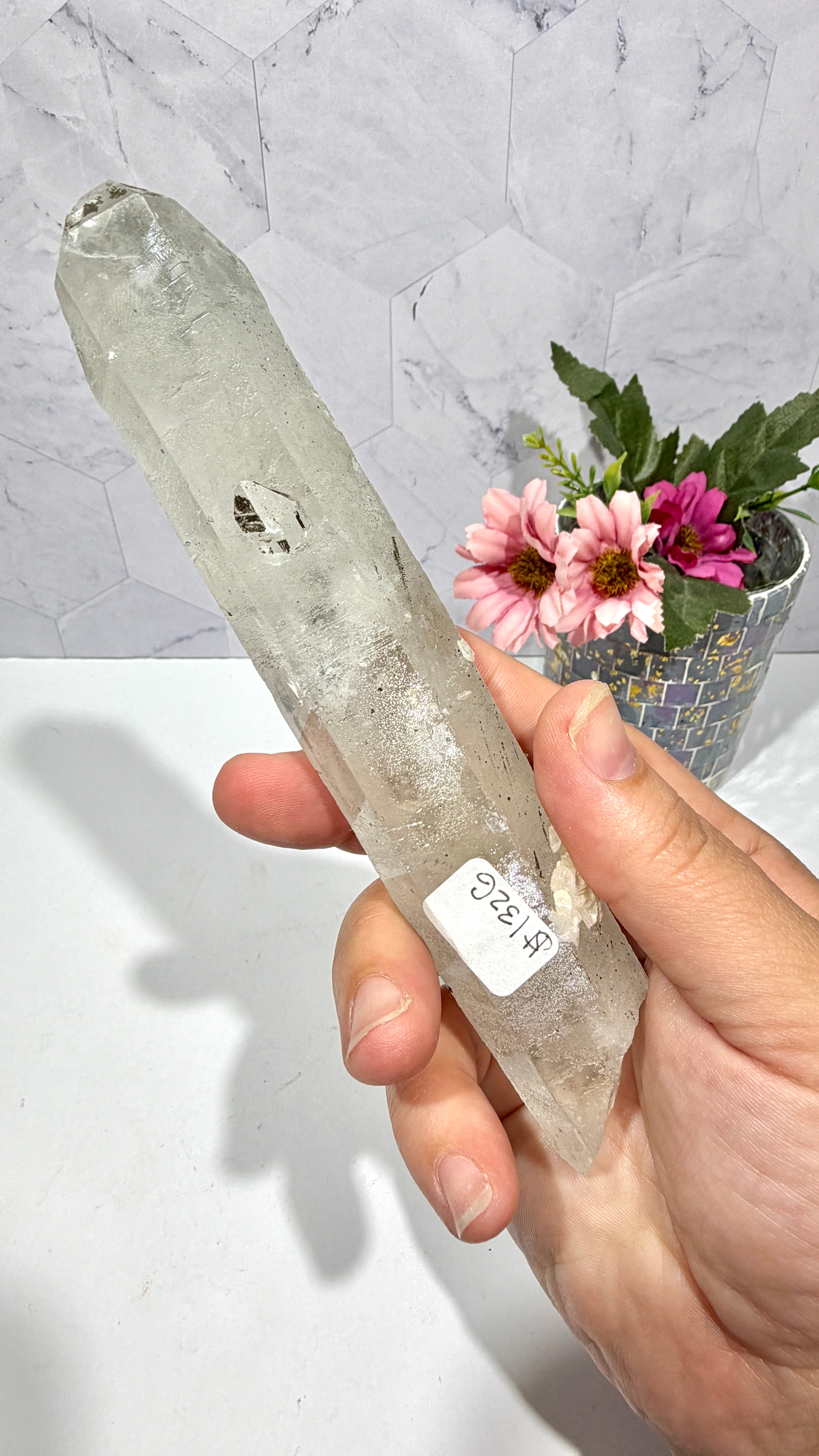 Inner Mongolian Quartz Wand with Rosette Calcite