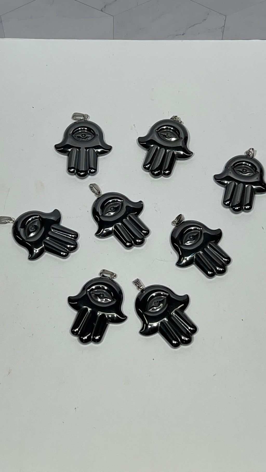 Hematite Hamsa Pendant
