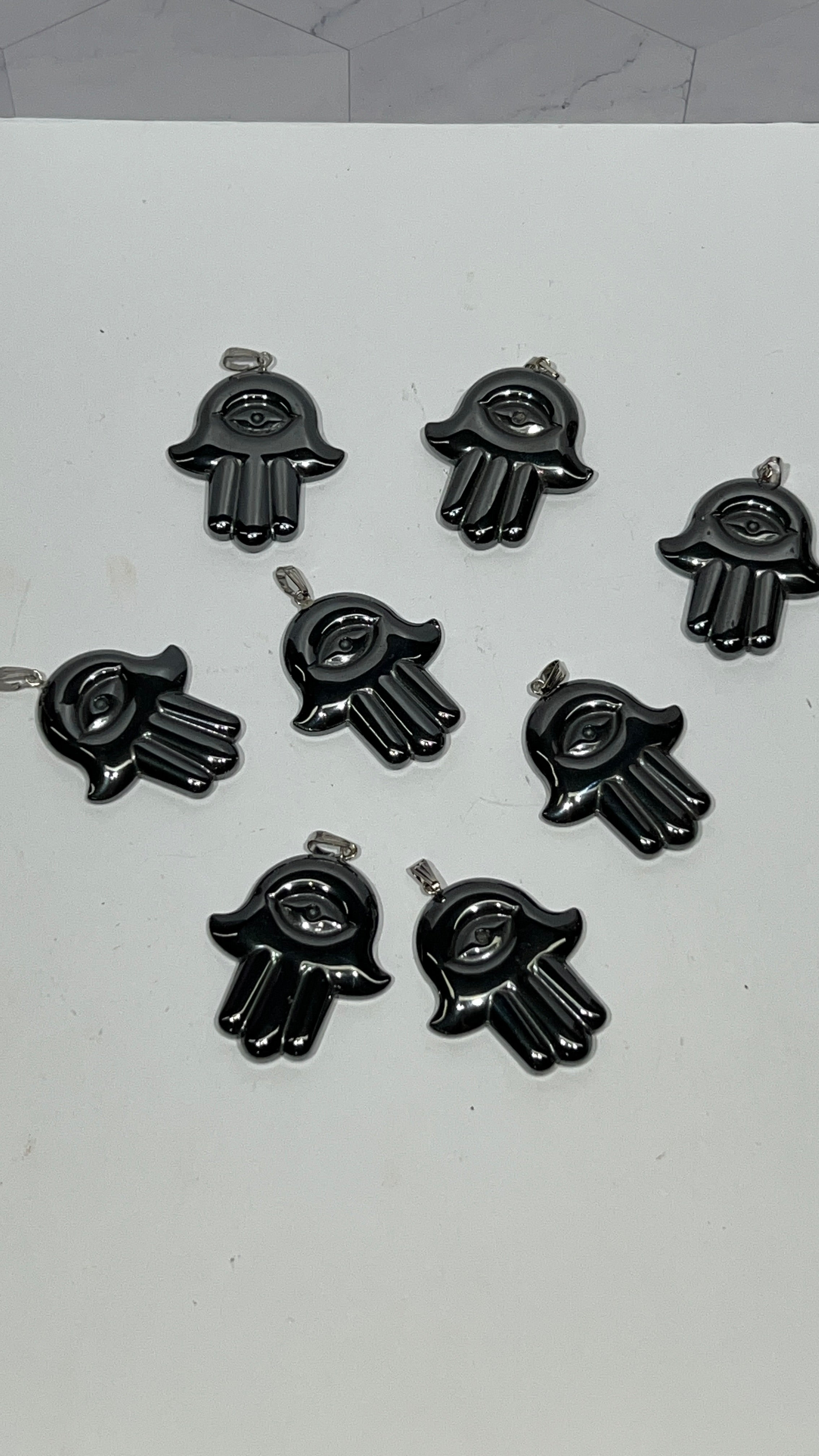 Hematite Hamsa Pendant