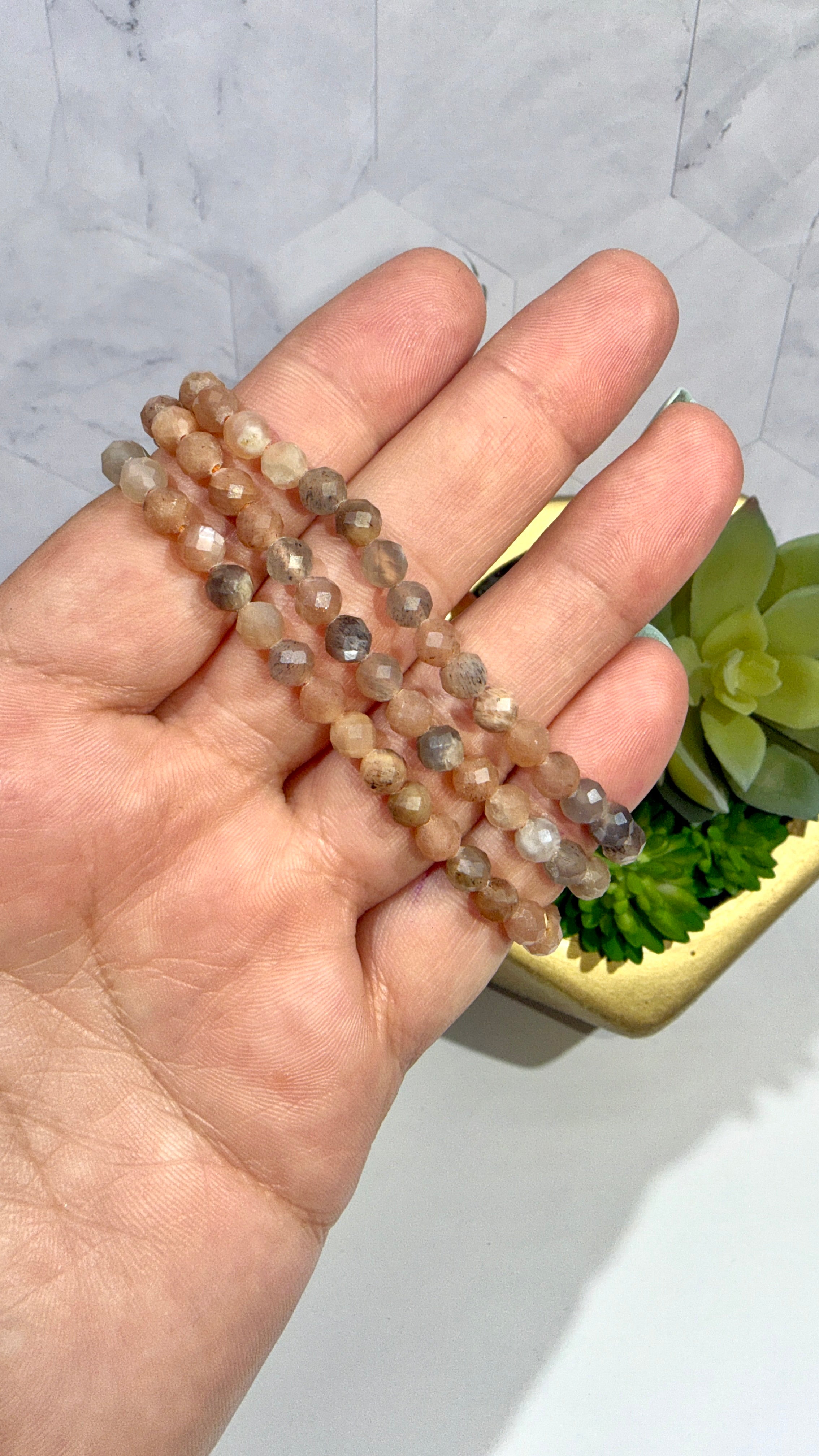 5mm Faceted Peach Moonstone Bracelet