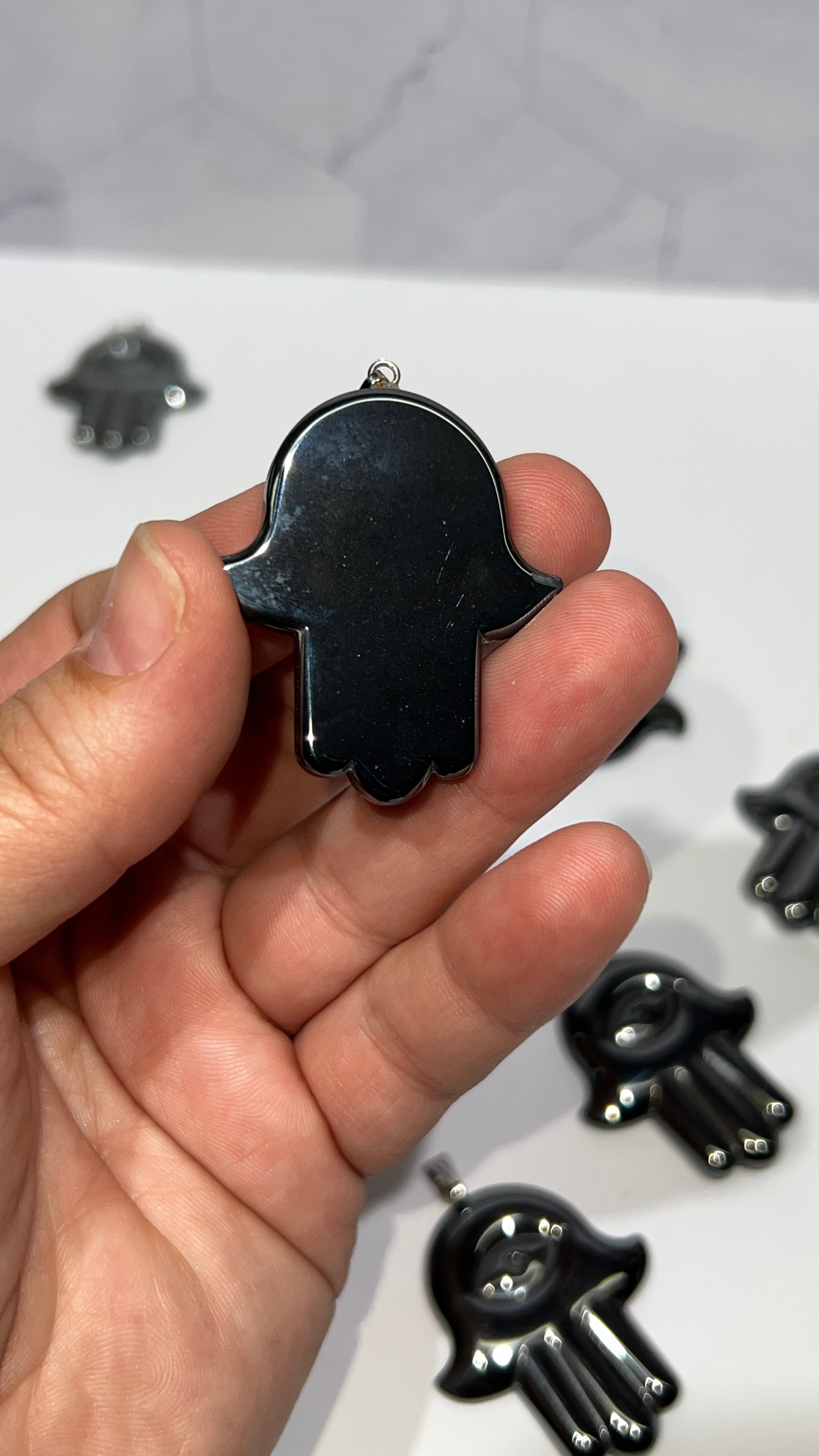 Hematite Hamsa Pendant