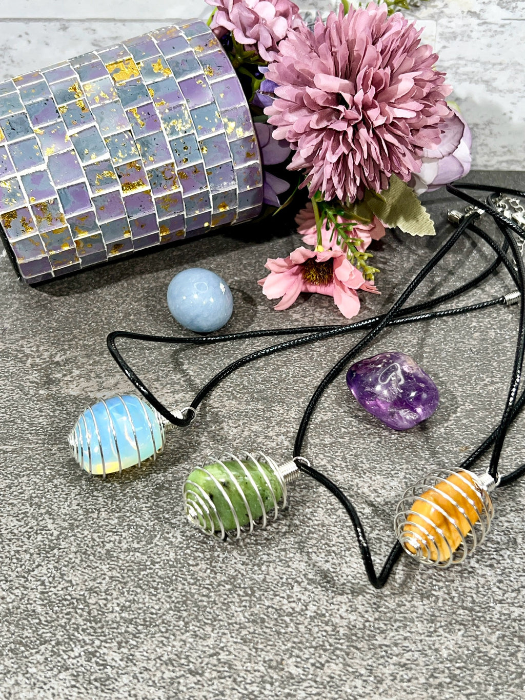 Spiral Crystal Cage Necklace | *Tumbles Not Included