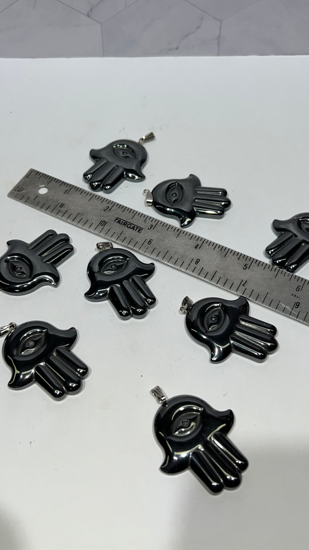 Hematite Hamsa Pendant