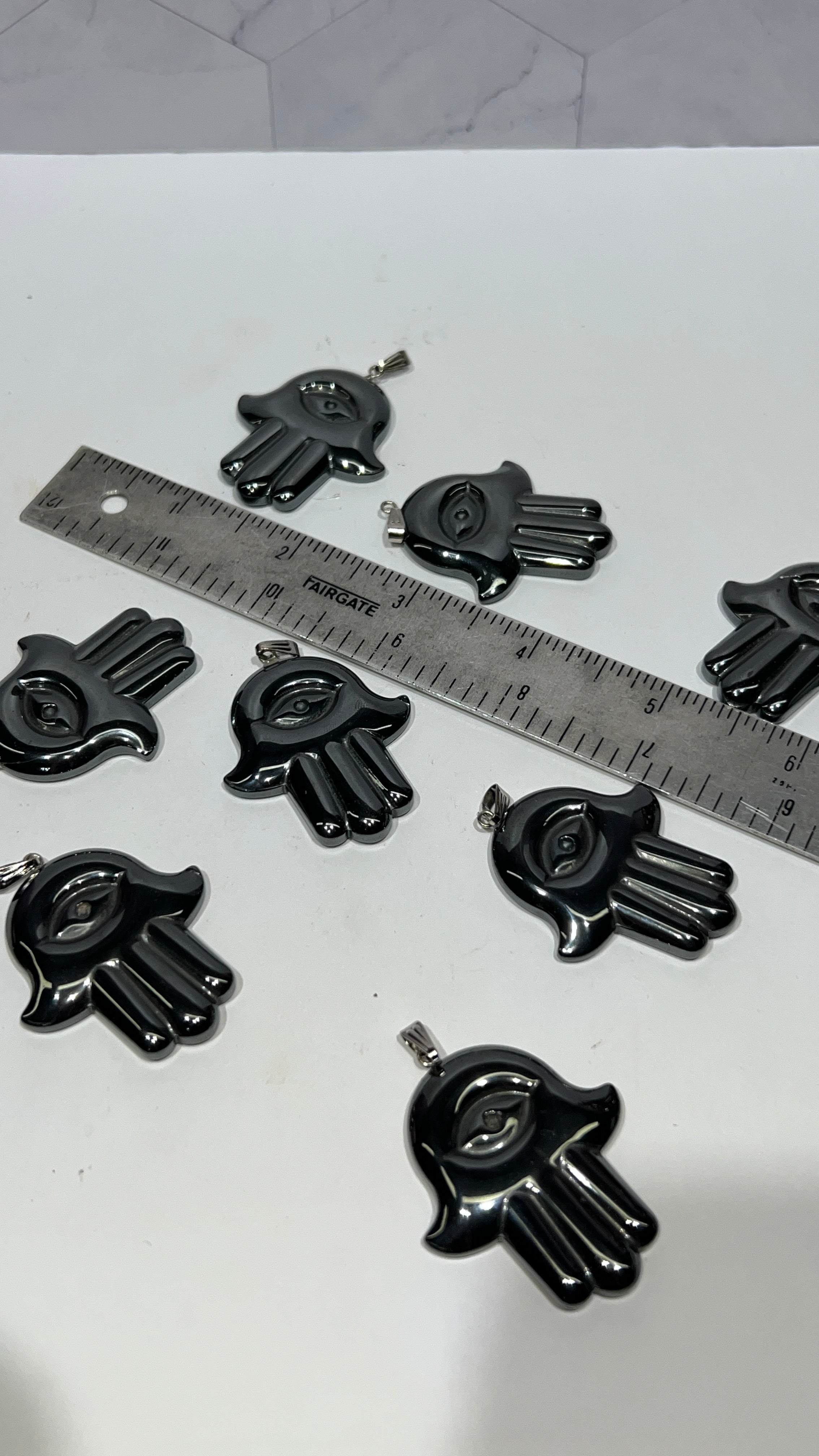 Hematite Hamsa Pendant