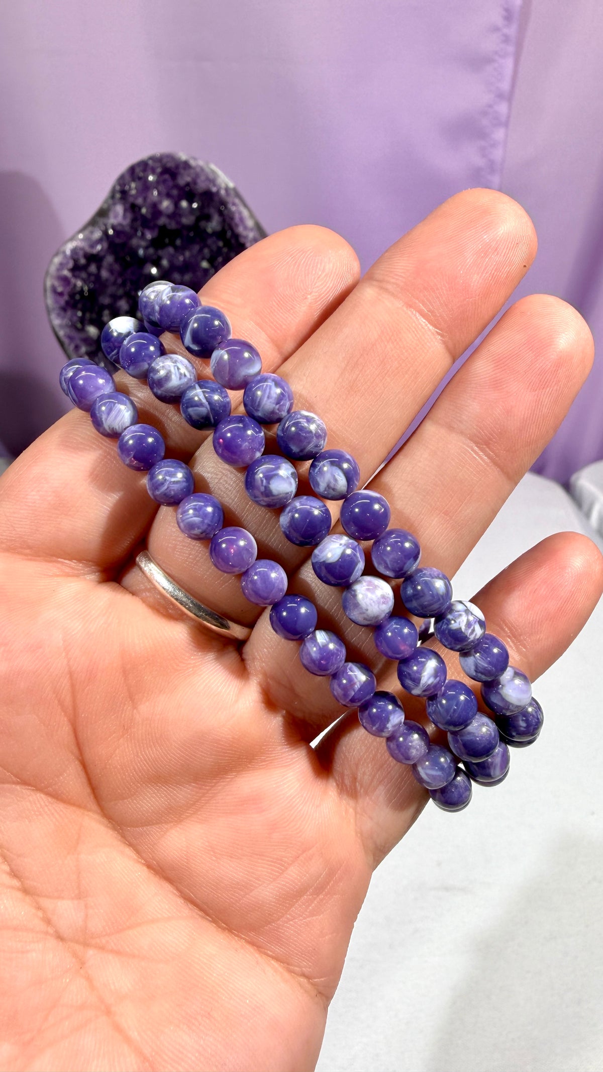 6.5mm Chevron Lavender Quartz Bracelet