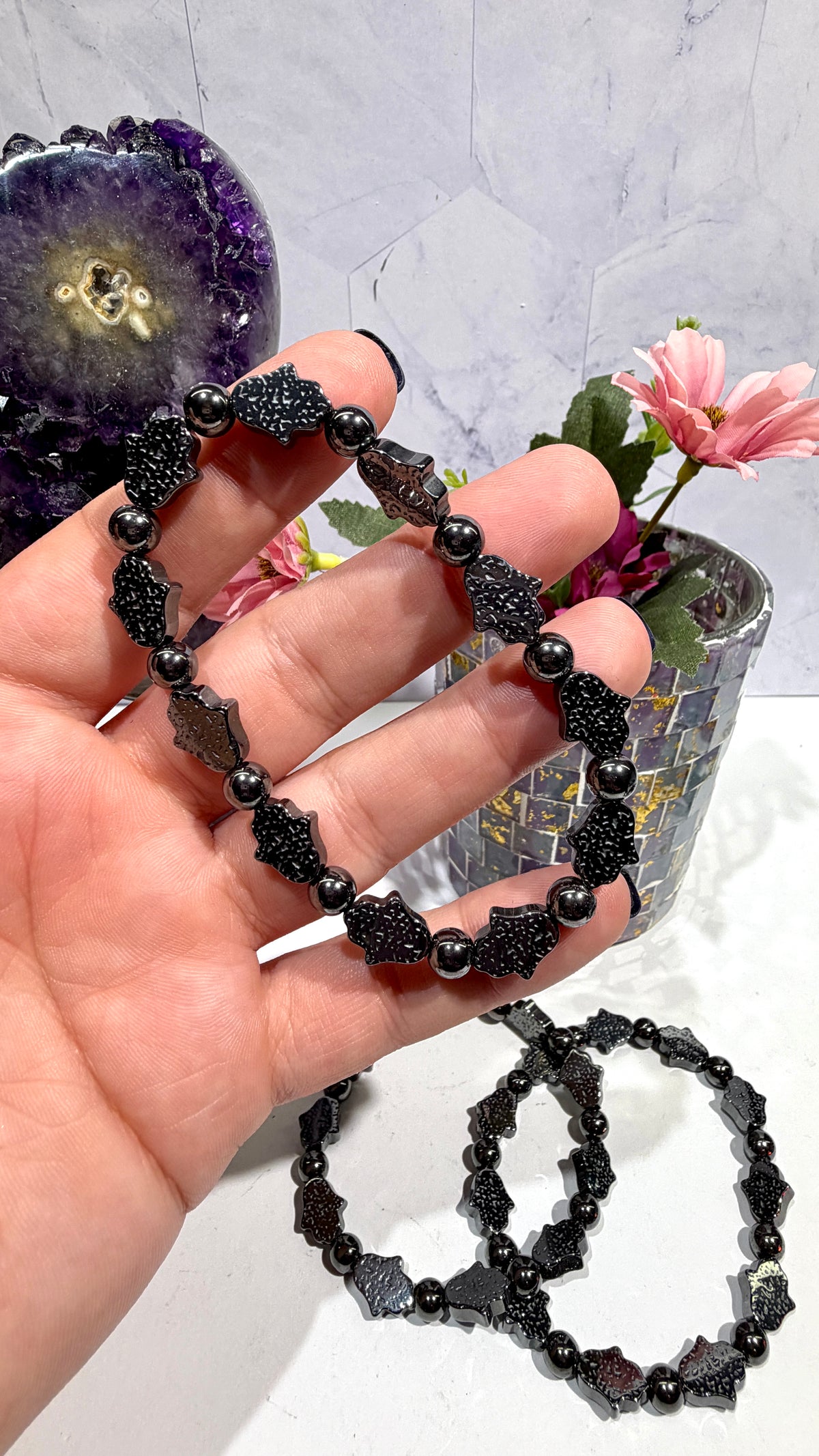Hematite Hamsa Bracelet