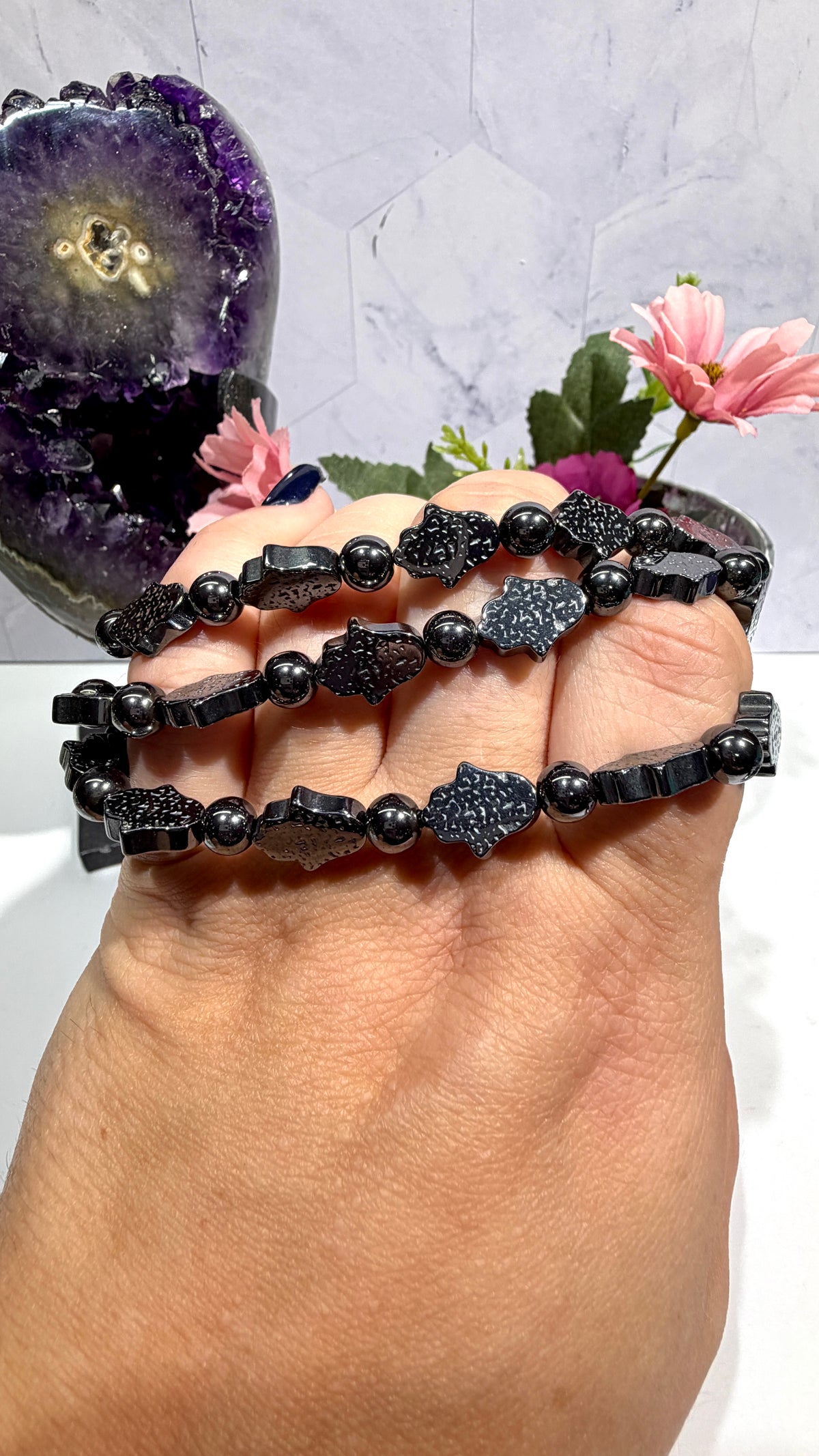 Hematite Hamsa Bracelet
