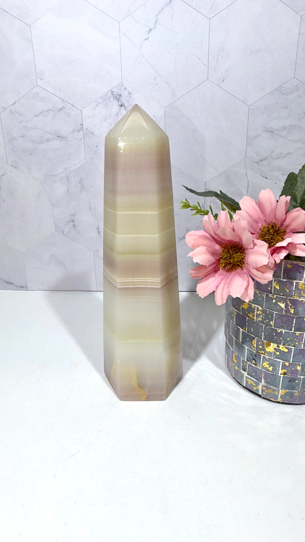 Watermelon Calcite Tower
