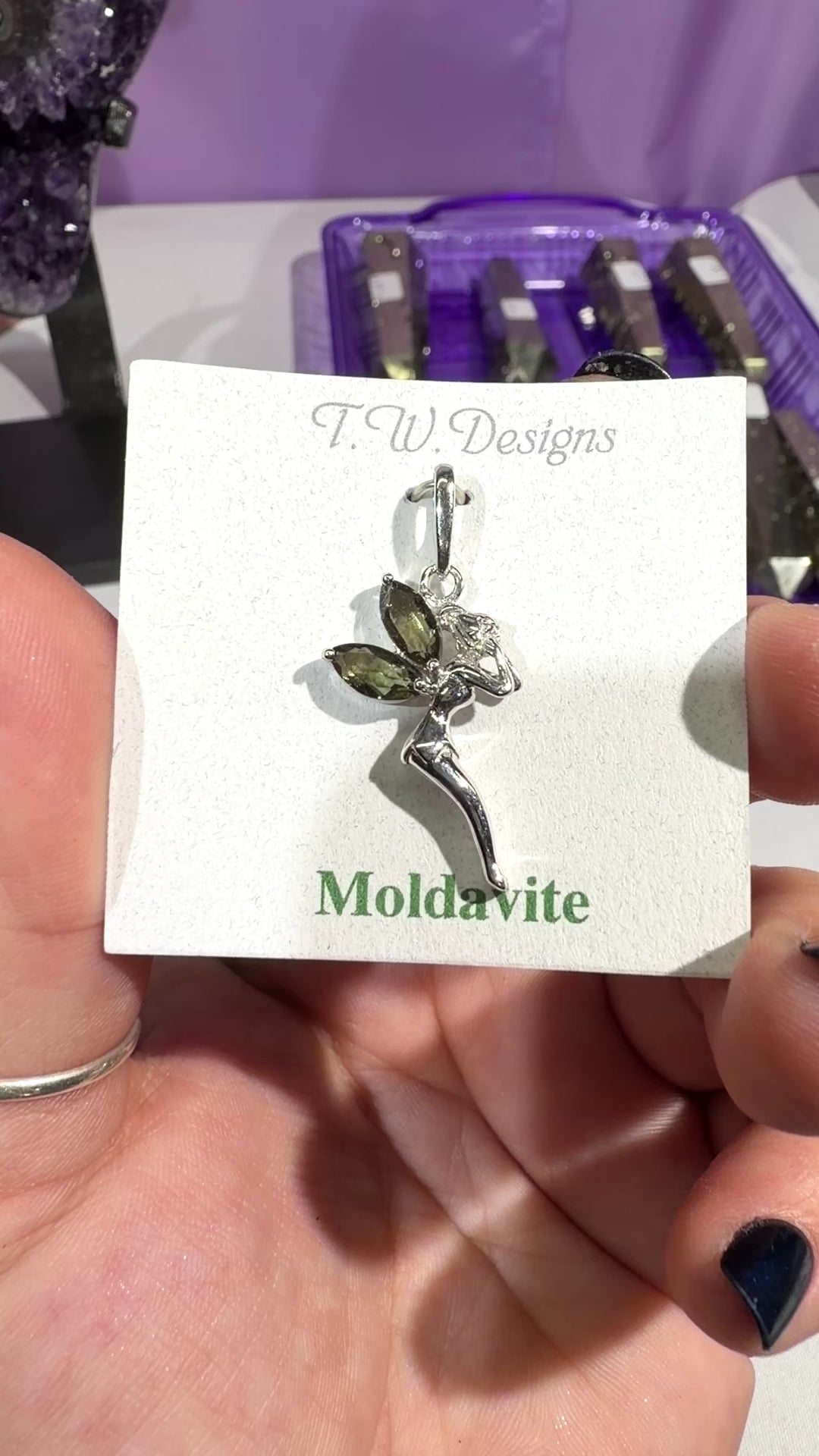 Faceted Moldavite Fairy Pendant