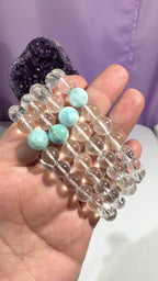 9.5mm Quartz & Larimar Bracelet