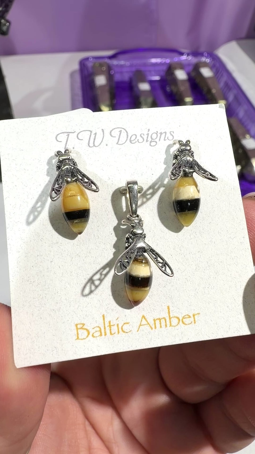 Baltic Amber Bee Pendant & Earrings Set