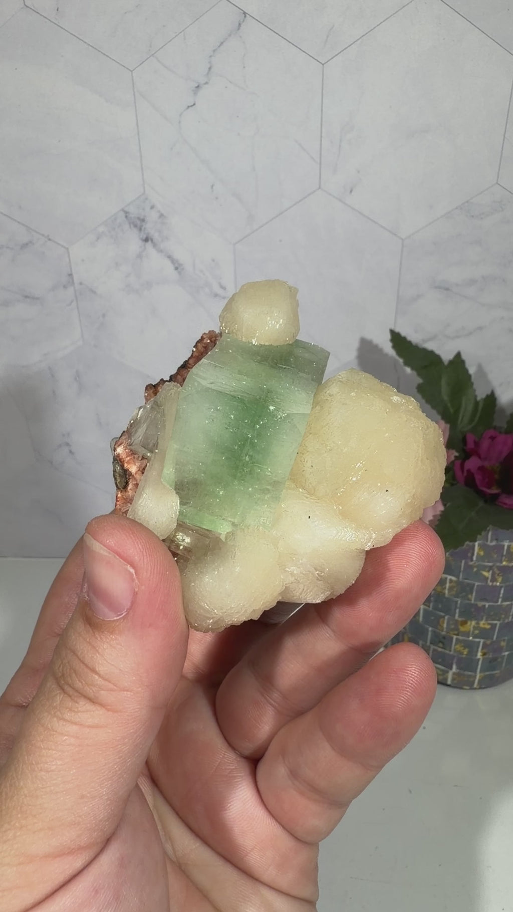 Green Apophyllite with Stilbite A Grade