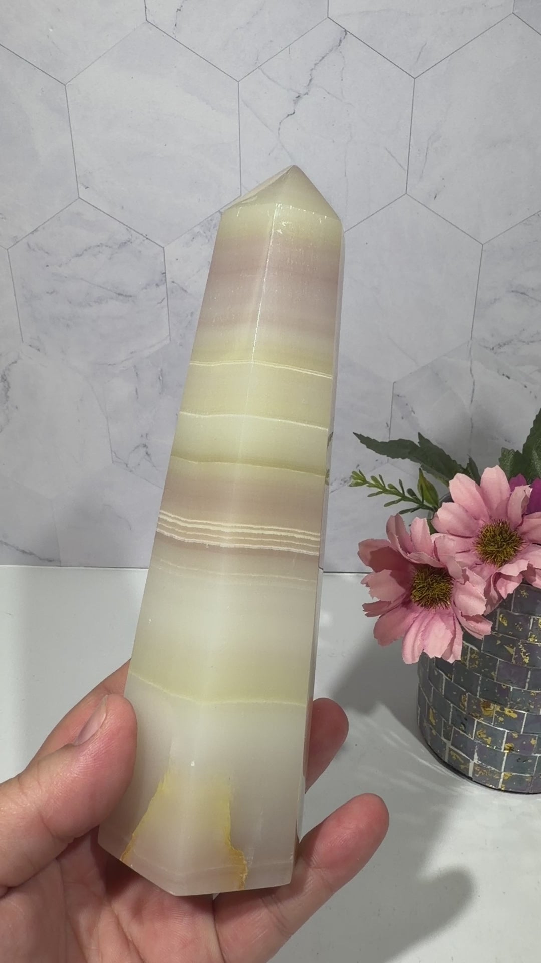 Watermelon Calcite Tower